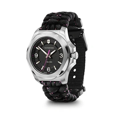 Image of Victorinox Women’s Watch I.N.O.X. V Ø 37 mm, Swiss Made, Analogue Quartz, Water Resistant up to 100 m, Sapphire Glass, Paracord Strap, Black