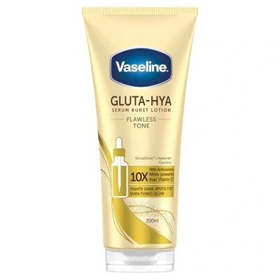 Image of Vaseline Gluta Hya Flawless Tone Serum Burst Lotion moisturiser with antioxidants 10x more powerful than vitamin C* Visibly reduces dark spots in 5 days 200 ml