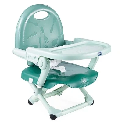 Image of Chicco Pocket Snack Children&#039;s Booster Seat, Sage 6m 3y (15 kg), Portable, Adjustable High Chair, Compact, Removable Tray