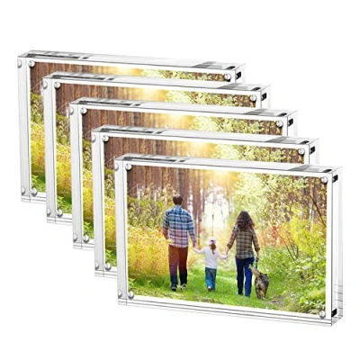 Image of Boxalls Acrylic Photo Frame 10 x 15 cm (4 6 inch) Set of 5, Double Sided Picture with Magnetic, Clear Frameless Desktop Block