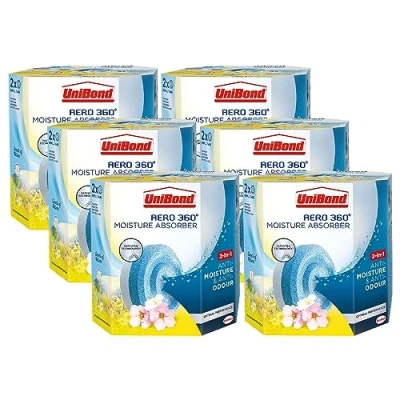 Image of Unibond AERO 360 Moisture Absorber Wildflower Meadow Refill Tab, Aromatherapy, Ultra Absorbent and Odour Neutralising Dehumidifier, Condensation Absorbers, Twin Pack (12 x 450g)