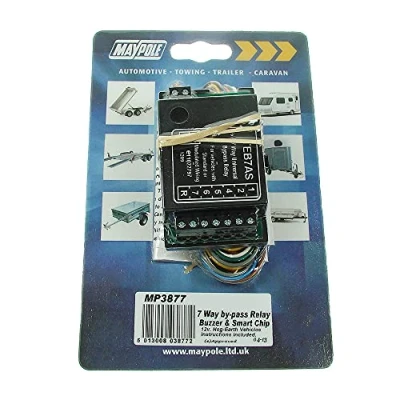 Image of Maypole 12V 7 Way Bypass Relay with Audible Buzzer Trailer and Caravan Towing Electrics in Display Packaging, Black