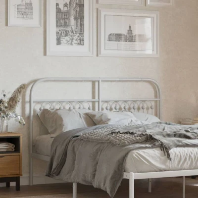 Image of vidaXL Metal Headboard White 135 cm Classic Steel Bed with Sturdy Legs Excellent Back Support Assembly Required