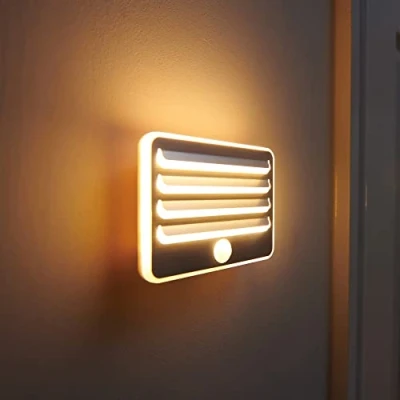 Image of Auraglow Motion Sensor LED Night Lights, Wireless Battery Operated PIR Soft Warm Wall Light for Hallway, Stair, Wardrobe Set of 3