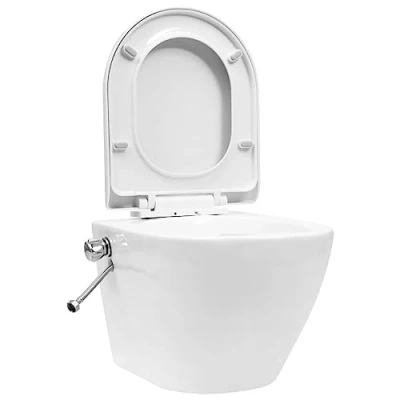 Image of vidaXL Wall Hung Ceramic Toilet with Rimless Design White, Bidet Function, Soft Close Mechanism, Easy Mounting Concealed Hardware.