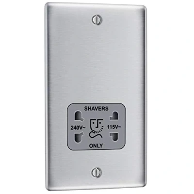 Image of Masterplug NBS20G 01 115V/240V Dual Voltage Metal Brushed Steel Shaver Socket Grey Insert