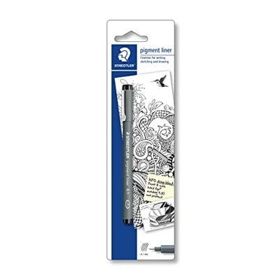 Image of STAEDTLER 30801 9BKD Pigment Liner Fineliner Pen for Writing &amp; Technical Drawing Black, 0.1mm (Blistercard of 1)