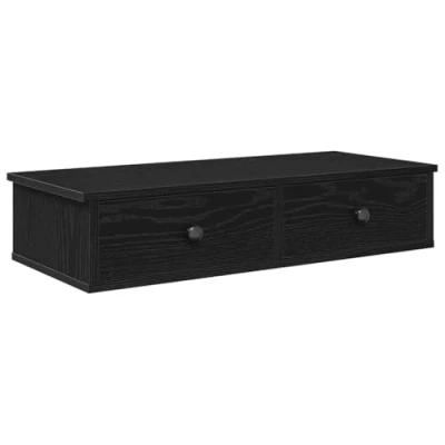 Image of vidaXL Wall Shelf with Drawers Black Engineered Wood 80x31x17 cm Floating Storage Cabinet for Living Room/Bedroom