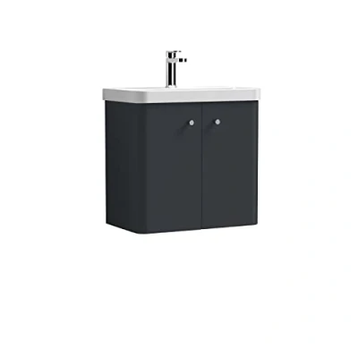 Image of Balterley Wall Hung 2 Door Vanity Unit with Ceramic Sink 600mm Soft Black
