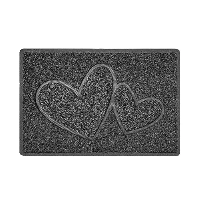 Image of Nicoman Double Heart Embossed Shape Door Mat Dirt Trapper Washable Barrier Doormat Dark Grey (Watertight Rubber Back) Small (60x40cm)