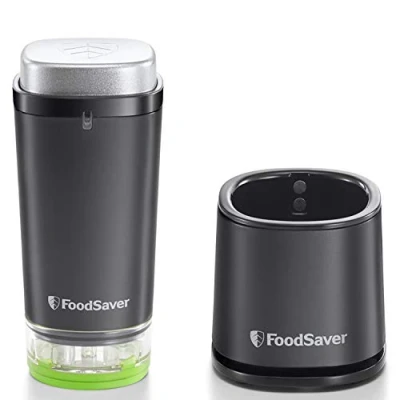 Image of FoodSaver Handheld Cordless Food Vacuum Sealer Machine with Charging Dock, 1 Container and 10 Zipper Bags Black/Silver [VS1199]