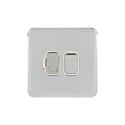 Image of Schneider Electric Lisse Screwless Deco Switched Single Fused Connection Unit, 13A, Double Pole, GGBL5010WPC, Polished Chrome with White Insert