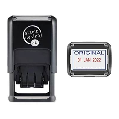 Image of SD4U Self Inking Word *Original* and Date Stamp 46x32mm Blue Red Ink
