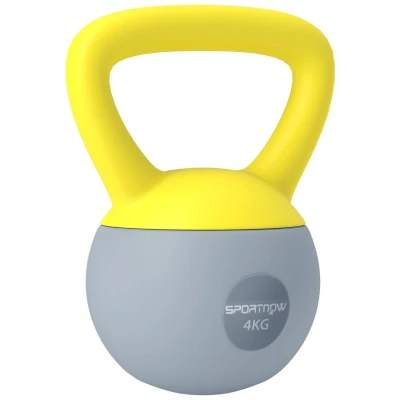 Image of SPORTNOW Soft Kettlebell, 4kg Kettle Bell with Non Slip Handle for Home Gym Weight Lifting and Strength Training, Yellow Grey