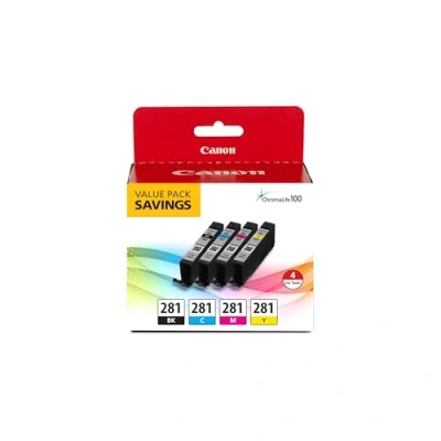 Image of Canon CLI 281 Ink Cartridge Black Cyan Magenta Yellow Cartridges (Original, Pigment Ink, Black, Cyan, Magenta, Yellow, TS8120, TS6120, TR7520, TR8520, TS9120)