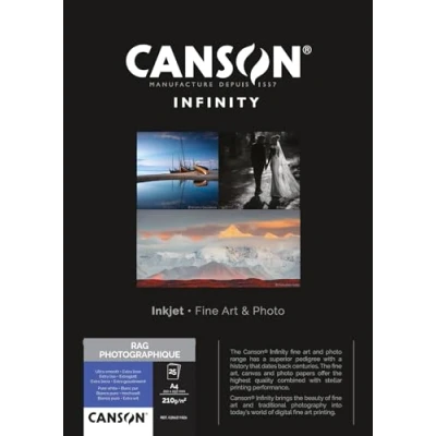 Image of CANSON Infinity Rag Photographique Ultra Smooth 210gsm A4 Paper, Digital Fine Art Reproduction, 25 Pure White Sheets, Ideal for Professional Photographers