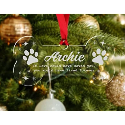 Image of Personalised Dog Bone Memorial Christmas Bauble Puppy Pet Tree Decoration Xmas Gift Any Name Rememberance (If Love)