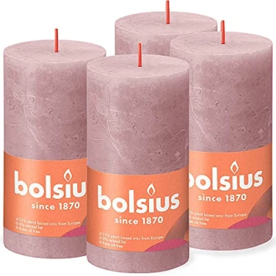 Image of BOLSIUS Rustic Pillar Candle Old Pink 13cm Pack 4 Non Drip Scented Candles