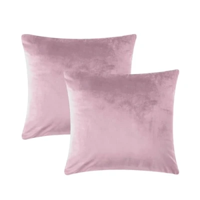 Image of AMEHA Velvet Cushion Covers 18x18 Inches 2 Pack Square Throw Pillow Cases Decorative Pink Cover for Sofa Bedroom Living Room with Invisible Zipper (45 x 45 cm)