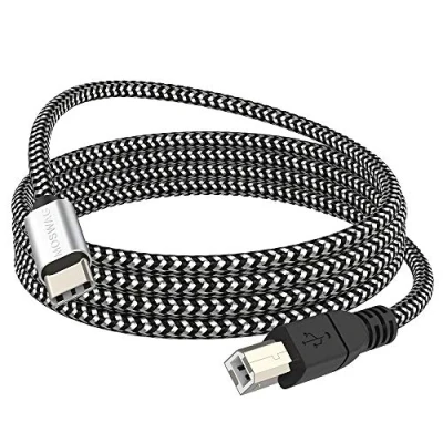 Image of MOSWAG USB C to B MIDI Cable Type Nylon Braided 2.0 Printer Scanner Cord High Speed with Metal Connector (9.84FT/3M, Black)