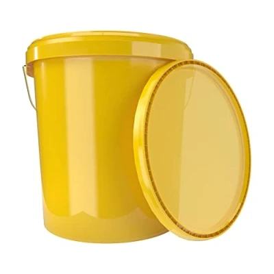 Image of Bucket with Lid 16 Litres Yellow Food Safe Airtight and Stable, Empty Handle Closure for Chemistry Wall Paint Washing Powder Adhesives Suitable
