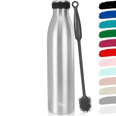 Image of Milu Stainless Steel Drinking Bottle 350ml 500ml 750ml 1L 1,5L Thermo Bottle, Insulated Water Leak Proof Double Walled incl. Cleaning Brush (Stainless Steel, 1,5L)