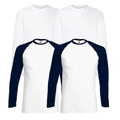 Image of Fruit of the Loom Men&#039;s Valueweight Long Sleeved Sports Top, 2 Base Whitenavy + Ls White 1 Notepad, L