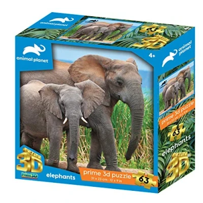 Image of Animal Planet AP13734 Elephants 63 Pieces 3D Effect Jigsaw Puzzle, Multicolour