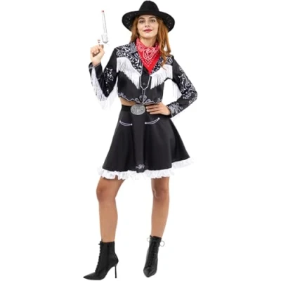 Image of Funidelia Cowgirl Costume for woman Cowboys, Indian, Western adults accessory fancy dress &amp; props Halloween, carnival parties Size XL Brown