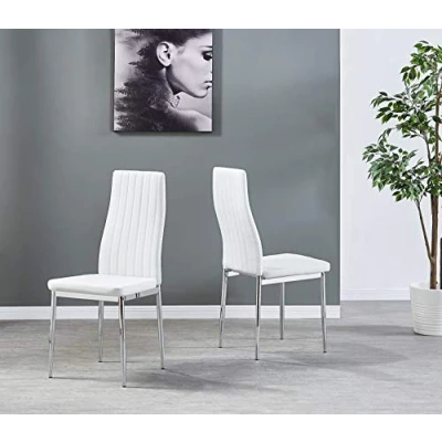 Image of FURNIZONE MONZA DINING CHAIRS SET OF 2 FAUX LEATHER WITH CHROME METAL LEGS (White)