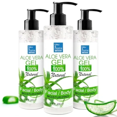 Image of Pure Aloe Vera Gel 100% Natural Body Hair Moisturiser, After Sun Soothing Gel, Shave, Beard Hydrating Repair, Firming Anti Wrinkle Serum, CANARY ISLANDS 3 x 200 ml