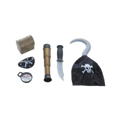 Image of Smiffy&#039;s Pirate Set with Compass Hook Knife Eyepatch Telescope and Chest