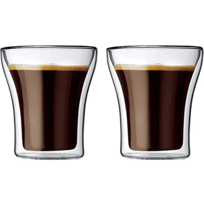 Image of Bodum ASSAM Coffee Glass Set (Double Walled, Dishwasher Safe, 0.2 L/7 oz) Pack of 2, Transparent