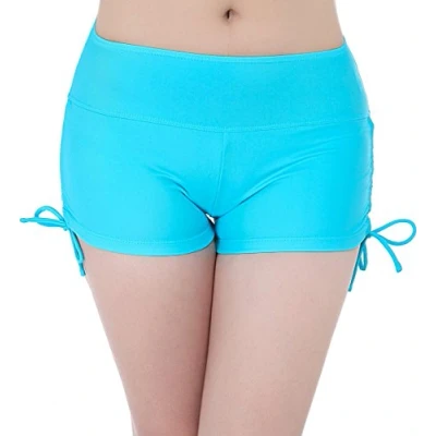 Image of FLYILY Women&#039;s Sports Swim Shorts with Adjustable Drawstring Mini Boyshorts Bikini Swimwear Tankini Bottoms Lakeblue