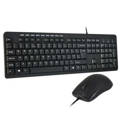 Image of Combrite Wired Keyboard and Mouse Set, Full Size UK Layout Keyboard, Spill Resistant, Dedicated Multimedia Shortcut Keys, Comfort Optical Mouse, for Desktop PC, Laptop Computers, Black