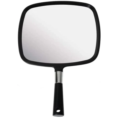 Image of MIRRORVANA Large Hand Mirror with Comfy Handle Big Handheld for Barber Shops, Hairdressing, Dental Offices, Home Self Hair Cutting and Make Up Application, Black