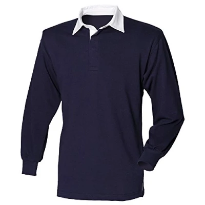 Image of Front Row Long sleeve plain rugby shirt Navy/ White 4XL