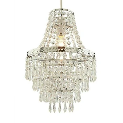 Image of HOMION Chandelier Style Ceiling Light Shade Droplet Pendant Acrylic Crystal Bead Luxury Easy Fit Moroccan Marrakech Moda Spiral Gem Choose Design (Terri 5 Tier)