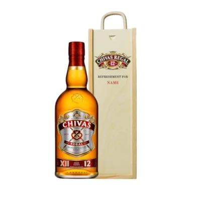 Image of Beer Hunter Personalised Chivas Regal 12 Year Scotch Whiskey Gift Set in Wooden Box 40% ABV (70cl)