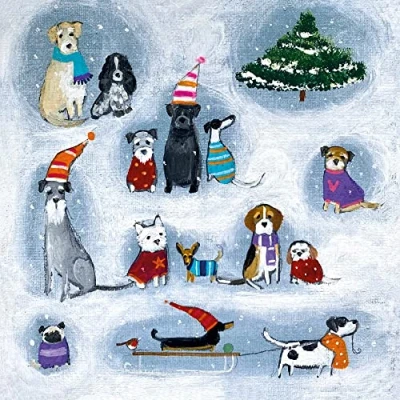 Image of Museums &amp; Galleries Charity Dog Christmas Cards Festive Pooches in the Snow Eco Friendly Recyclable Pack of 8