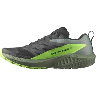 Image of Salomon Sense RIDE 5 Trail running shoes, Men&#039;s, Size: 10, Black/laurel wreath/green gecko Textile/synthetics