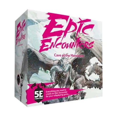 Image of Epic Encounters: Cave of the Manticore RPG Fantasy Roleplaying Tabletop Game with HUGE Boss Miniature, Double Sided Mat, &amp; Master Adventure Book, 5E Compatible