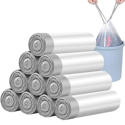 Image of 150 x 15L Bin Bags Extra Strong Liners, 10 Rolls, 45x50cm Drawstring Bags, Unscented Garbage for Kitchen Office (Gray)