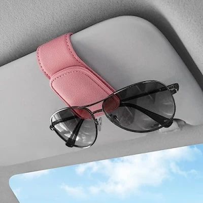 Image of Sunglasses Holders for Car Visor,Car Magnetic Glasses Holder Leather Clip and Ticket Card Suitable Interior Visor Different Size Eyeglasses. (Pink)