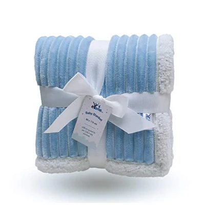 Image of eYone Boy or Girl Large Baby Sherpa Fleece Blanket for Nursery Cot, Car Seat, Pram (80 * 110 cm) (Blue)