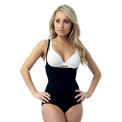 Image of Belvia Comfortable Support Tummy, Waist &amp; Bottom Shapewear Bodysuit (Black L)