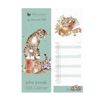 Image of Wrendale Designs &#039;Feline Friends&#039; Slim Cat Calendar 2026
