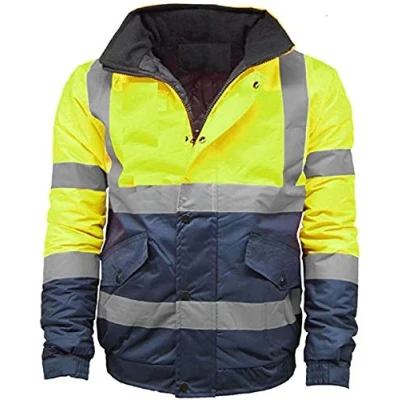 Image of Kentex Online Mens High Visibility Jacket Hi Vis Bomber Padded Winter Warm Jackets Concealed Hood S to 6XL (xx Large, 2 Tone Yell+Navy)
