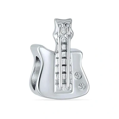 Image of Music Student Musician Rock Star Electric Guitar Charm Bead For Teen Women Oxidized .925 Sterling Silver Fits European Bracelet