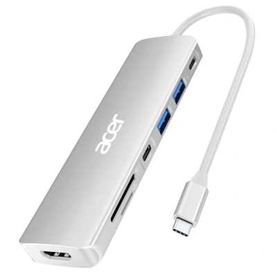 Image of Acer USB C Dock, 7 in 1 to HDMI Hub, 2 3.1 GEN1 and 5Gbps Type Data Port, 4K PD 100W Charging, SD Card Reader, for iPad Pro MacBook Laptops More (Silver)